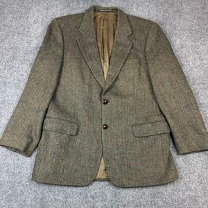 Marks & Spencer St Michael Wool Herringbone Blazer Green Check 40M Made UK Stain